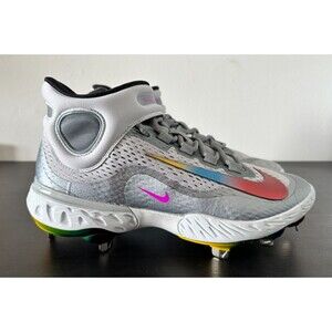 Nike Alpha Huarache Elite 4 Mid Silver Metal Baseball Cleats Size 8.5 Cleats